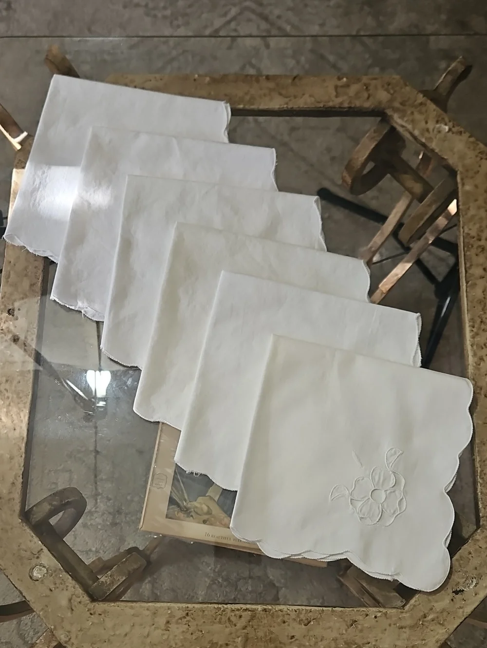 Embroidered White Cotton Cocktail Napkins - Set of 6